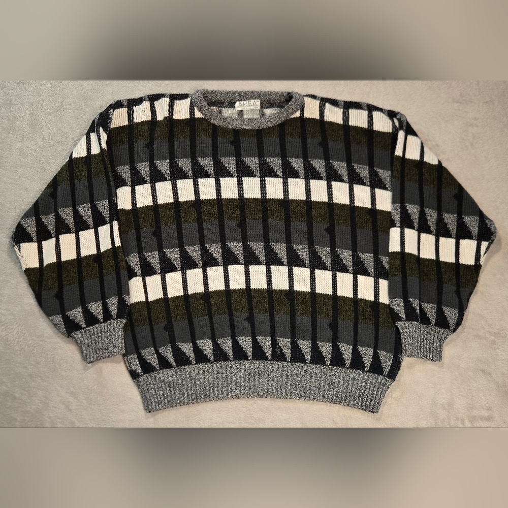 Vintage Area by Tag Mens Size XL Geometric Grandpa Crewneck Sweater Made In USA